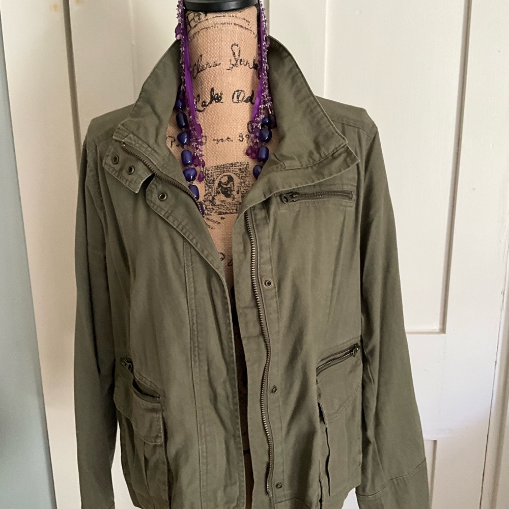 Linen blend olive green utility jacket
